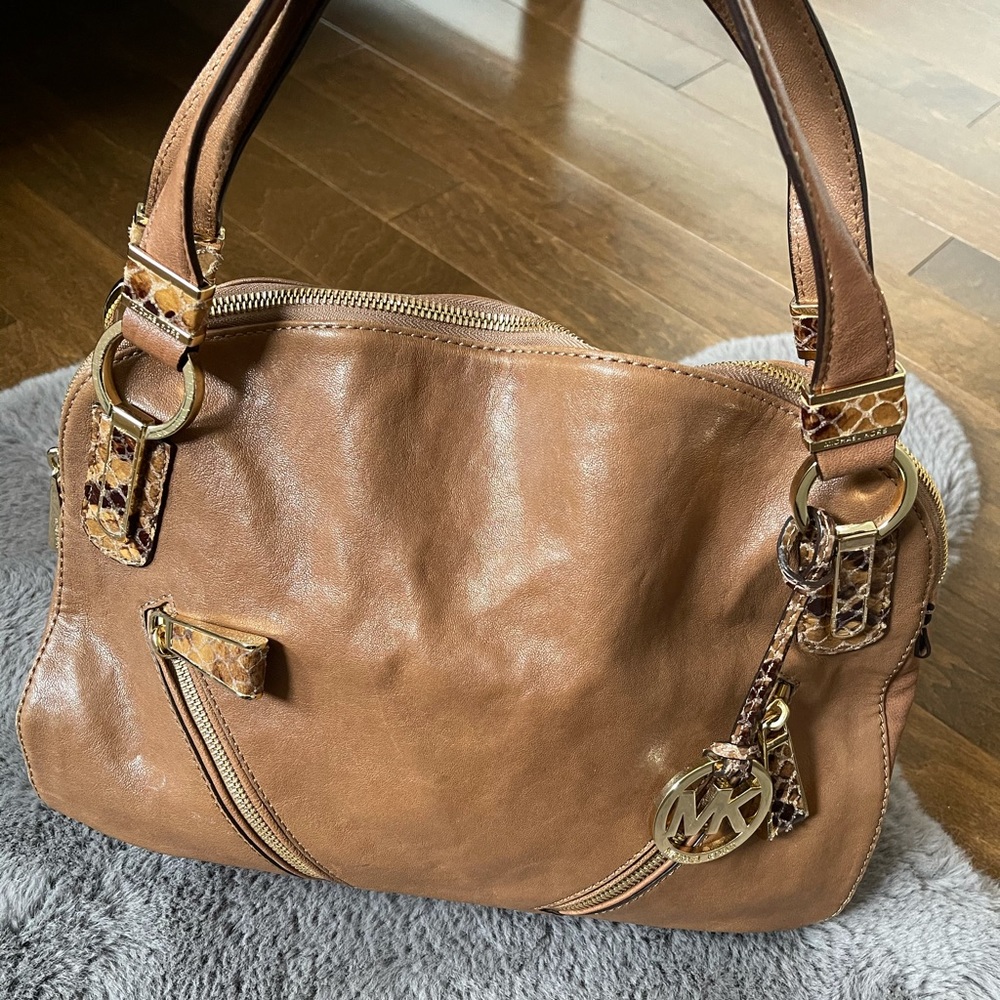 Michael Kors Tan Leather Shoulder Bag with Gold Accents